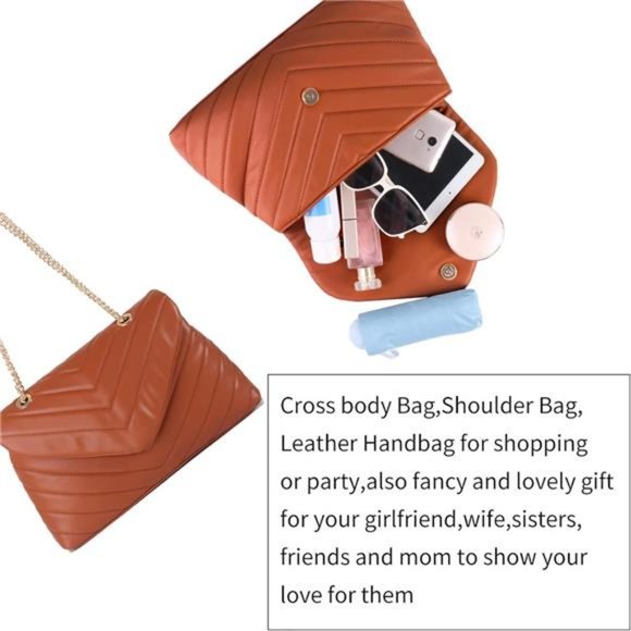 Brown Sleek Adjustable Chain Strap Quilted Crossbody Purse - Picture 6 of 7